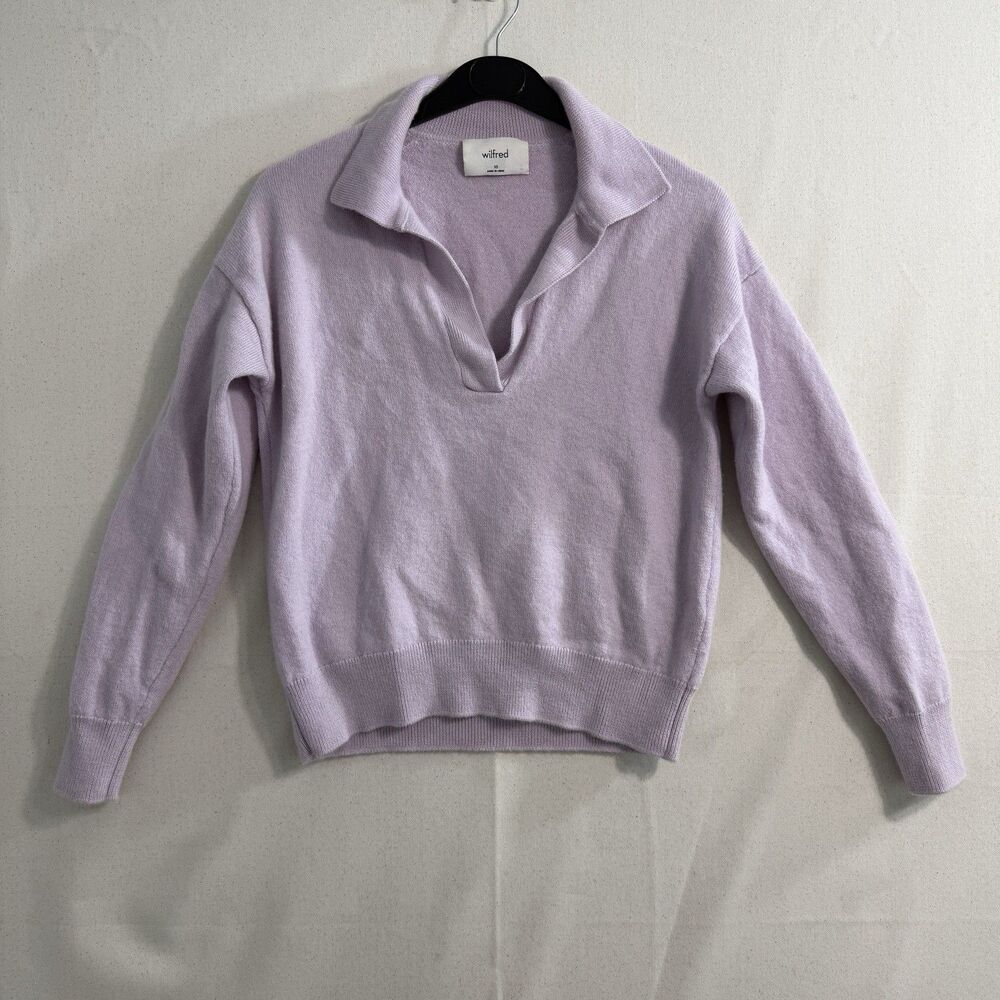Wilfred Aritzia Women’s XS Merino Wool Polo Sweater Lavender Lilac V Neck